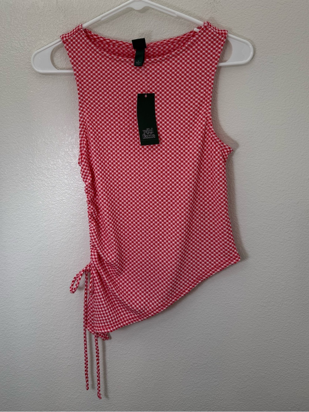 NWT Wild Fable Red Gingham Asymmetric Tie-Hem Tank Small